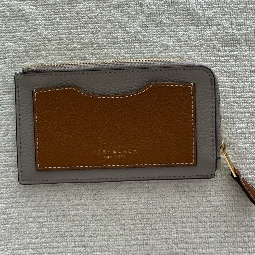 Tory Burch Tan and Gray Zip Wallet